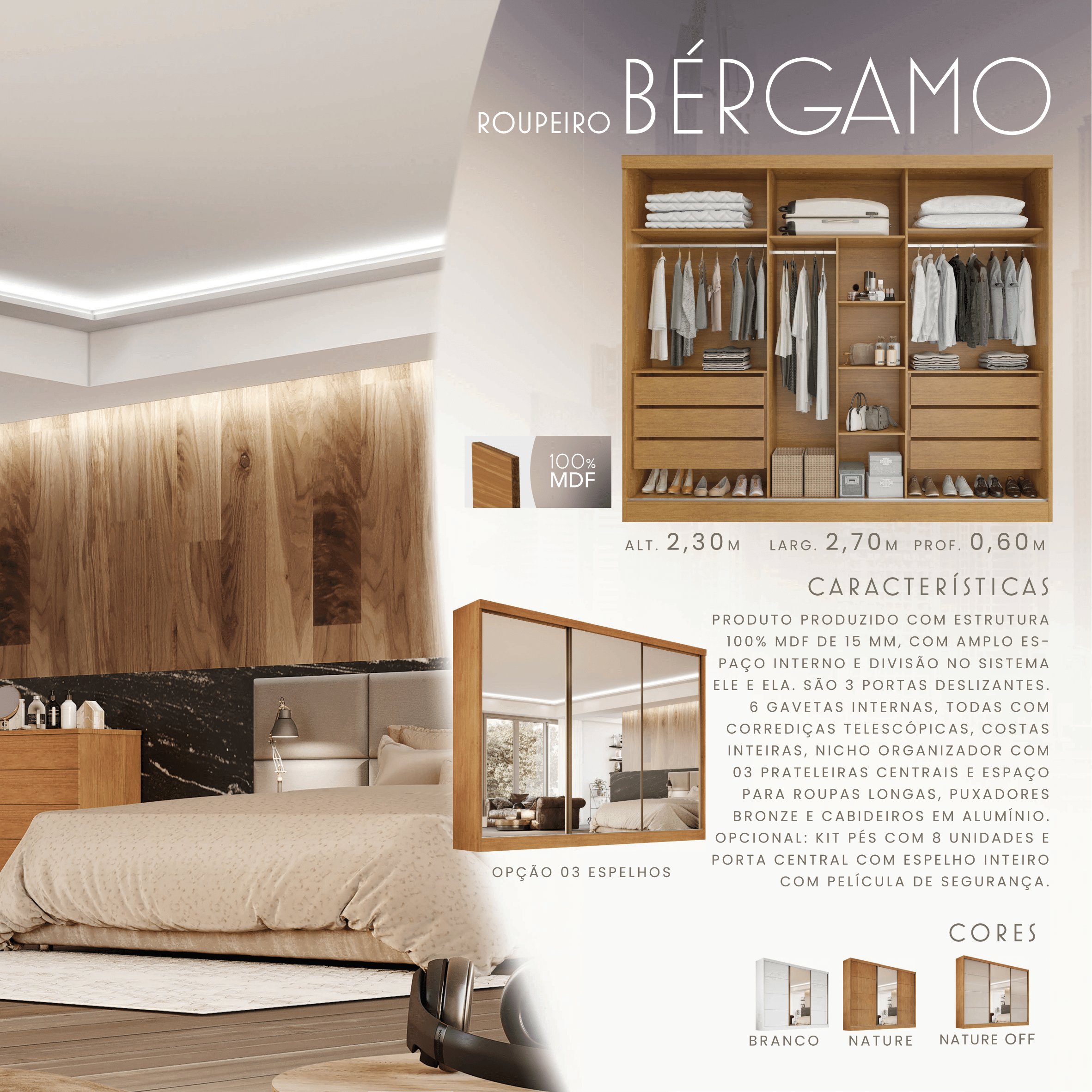 Informações técnicas do Roupeiro Bérgamo